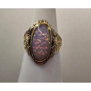 marked 18KT Electro Plate Oval Dragons Breath Embossed swirl design Size 7